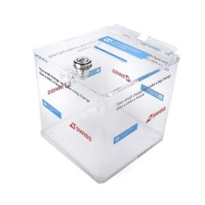 Acryline Spendenbox (Urne) aus Acrylglas bedruckt geklebt poliert kiste koffer schachtel boxen spendenurne spendentopf kollekte acryl kunststoff