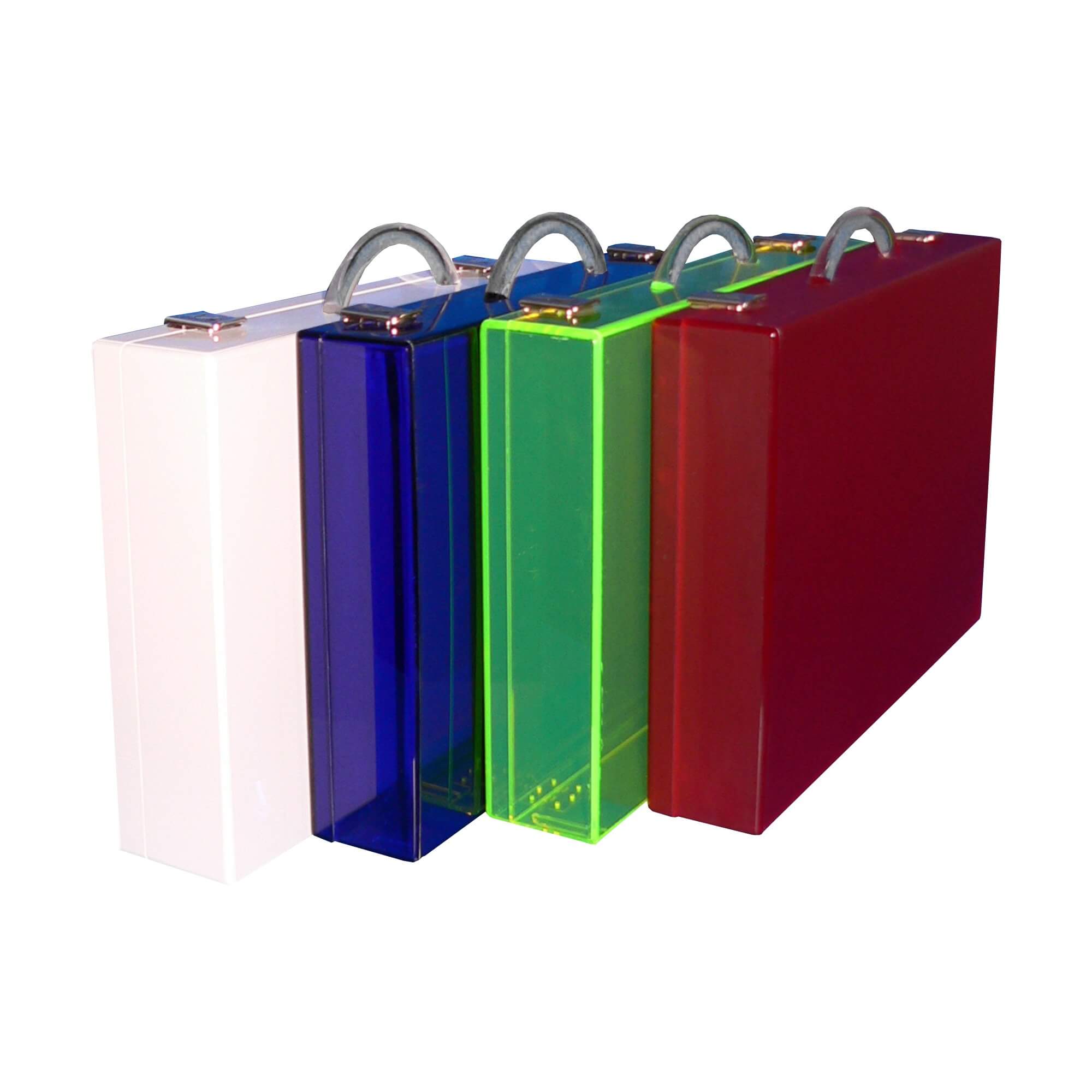Acryline Koffer aus Acrylglas, tw. fluoriszierend koffer schachtel box acryl kunststoff werbung präsentation